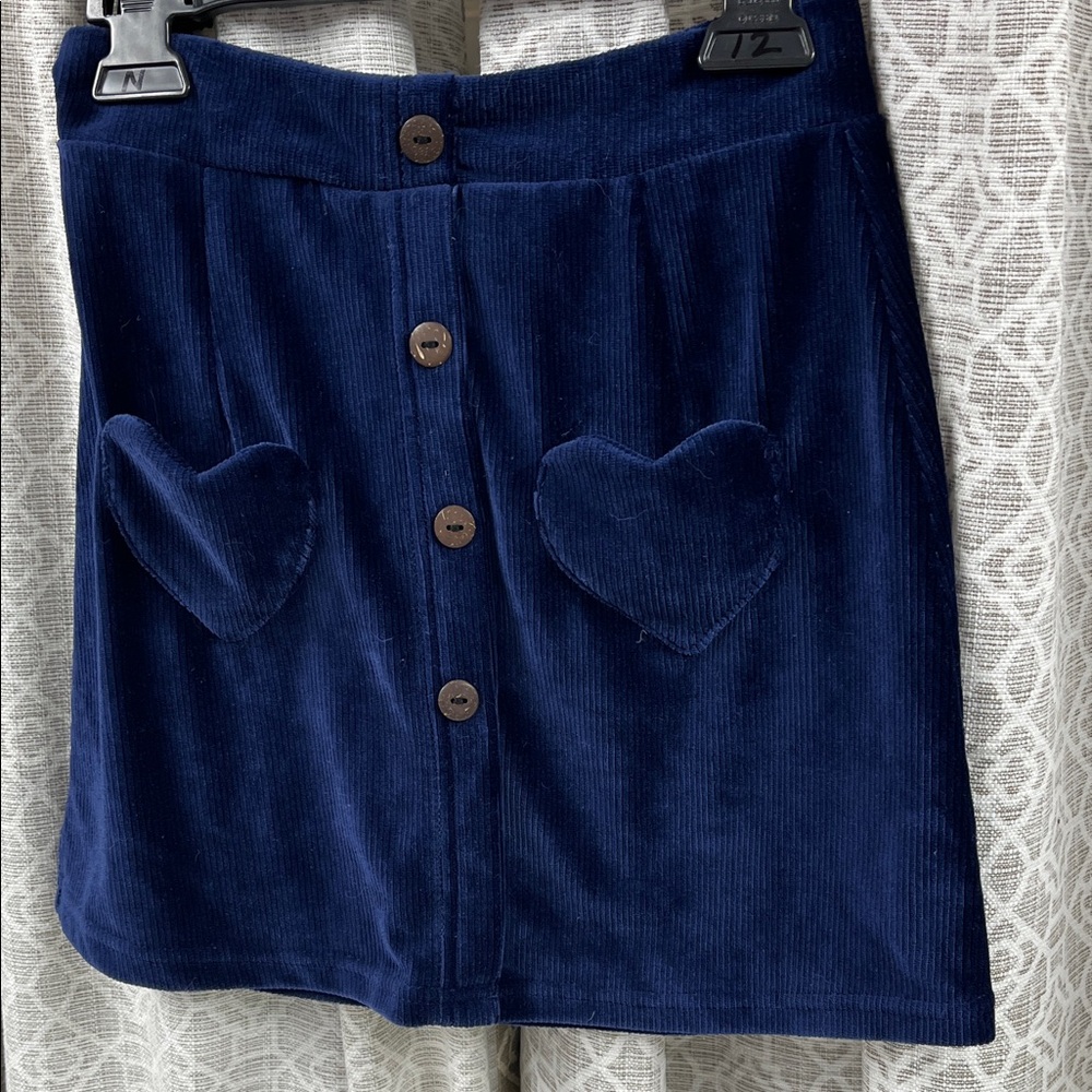 Shosho Navy Skirt with Heart Pockets